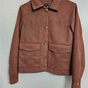 Moa Moa Women’s Brown Faux Suede Button-up Cropped Jacket